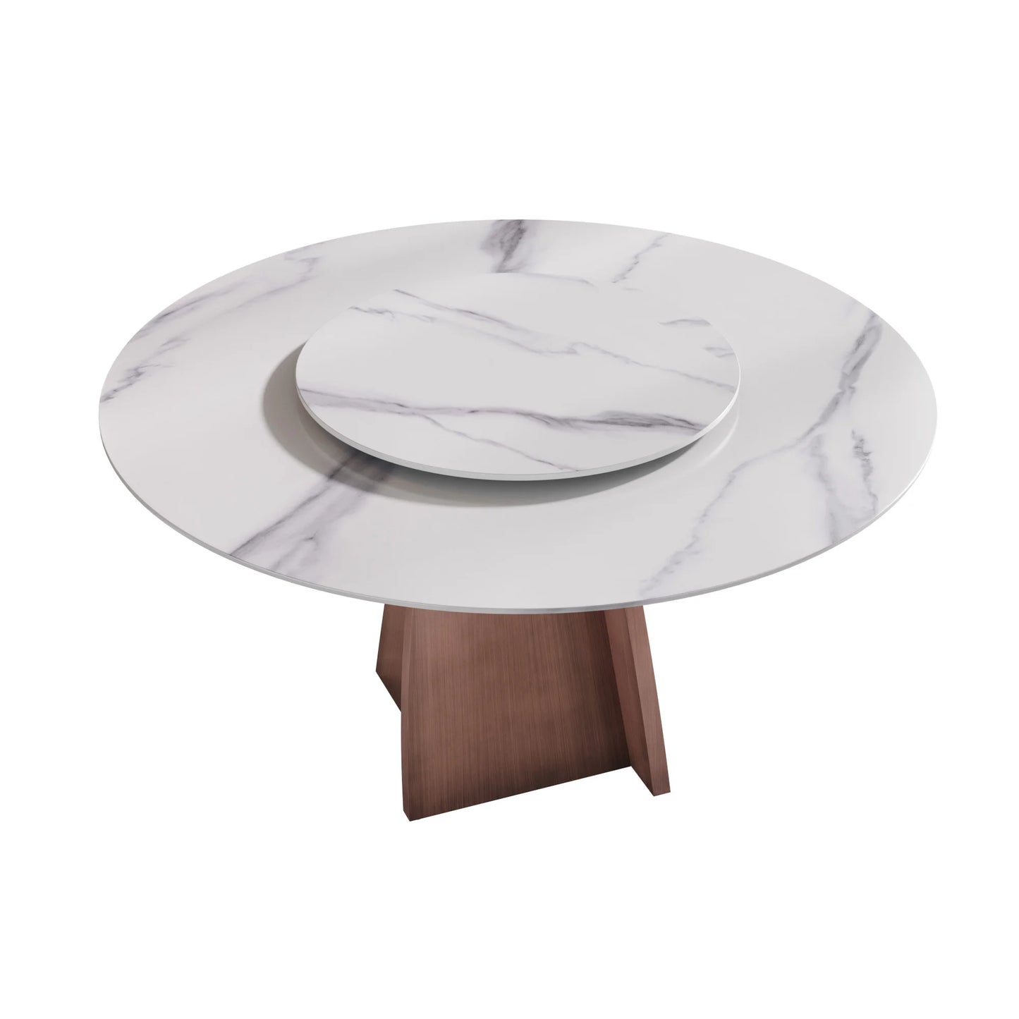 Marbella Sintered Stone Dining Table | 59" White Gloss Round With Lazy Susan Turntable