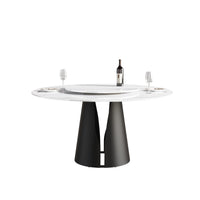 Marbella Sintered Stone Dining Table | 59" White Gloss Round With Lazy Susan Turntable