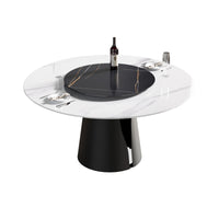 Marbella Sintered Stone Dining Table | 59" White Gloss Round With Lazy Susan Turntable