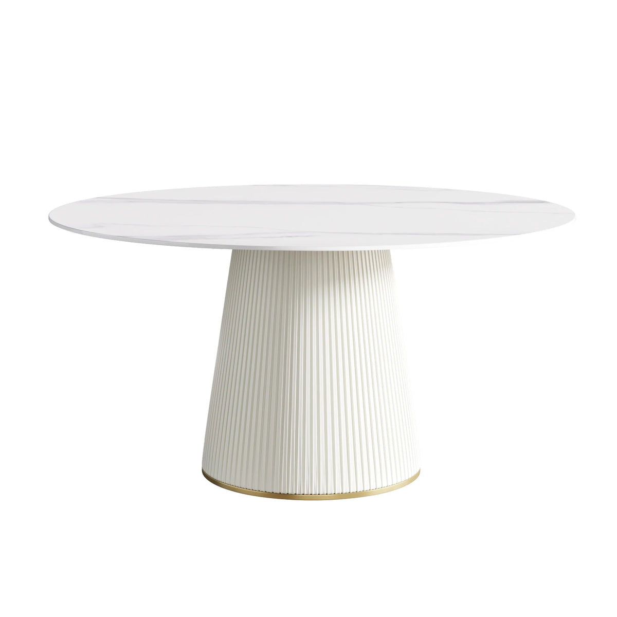 Marbella Sintered Stone Dining Table | 59" White Gloss Round With Leather-Covered Base