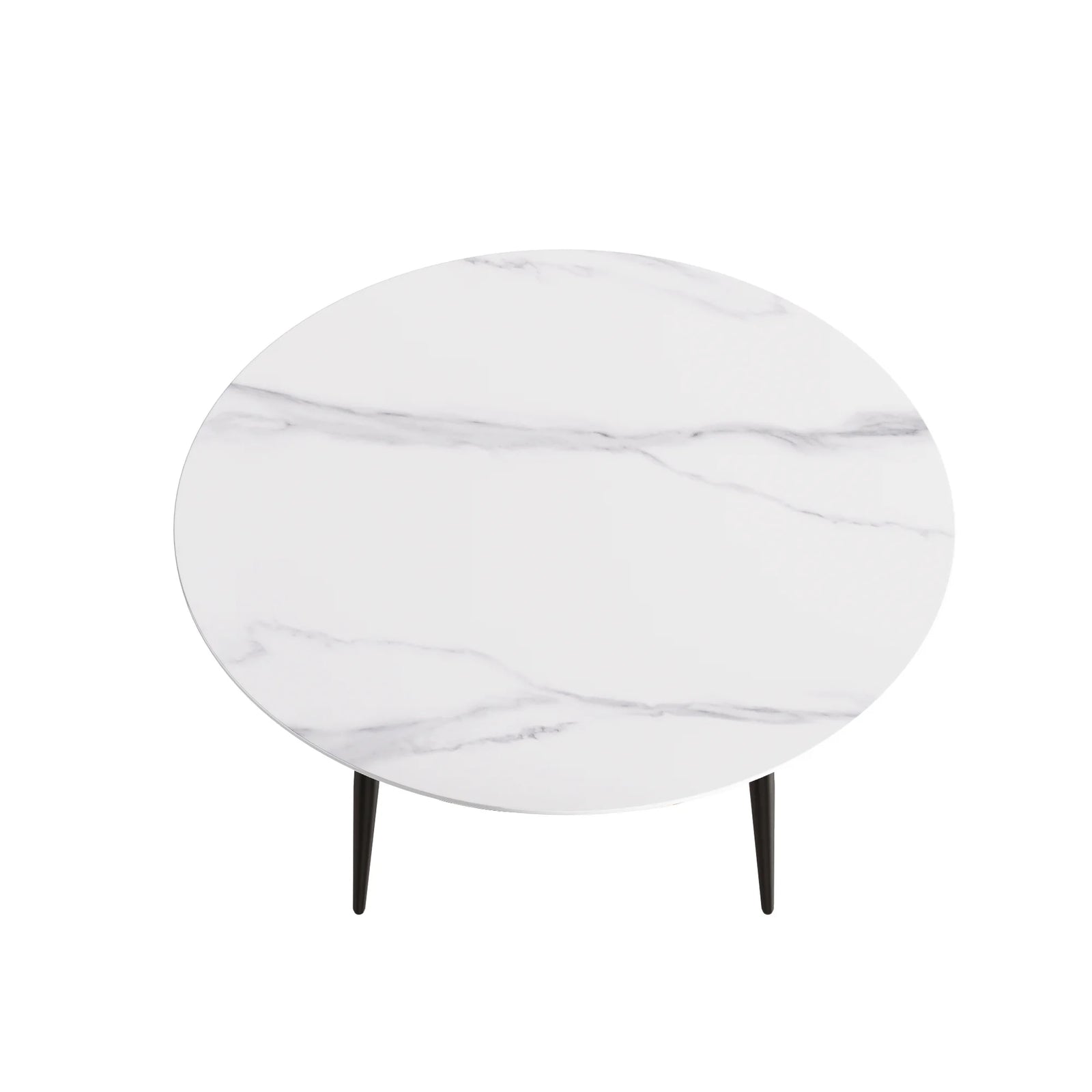 Mesa de comedor Marbella de piedra sinterizada | Redonda de 150 cm (59"), blanca brillante, con base metálica.