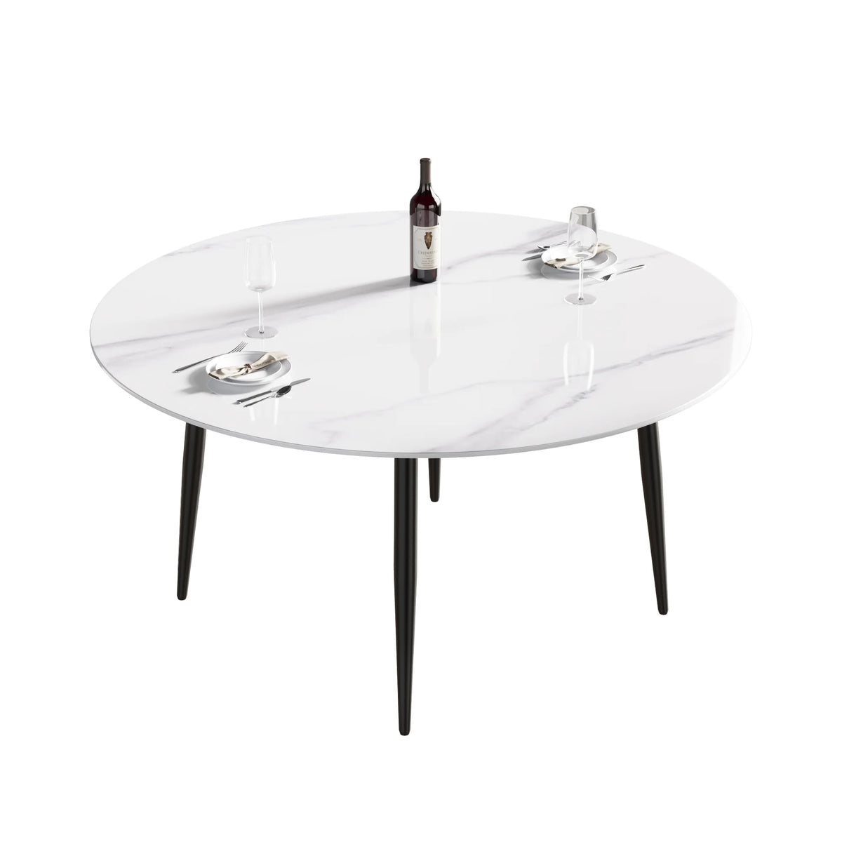 Marbella Sintered Stone Dining Table | 59" White Gloss Round With Metal Base