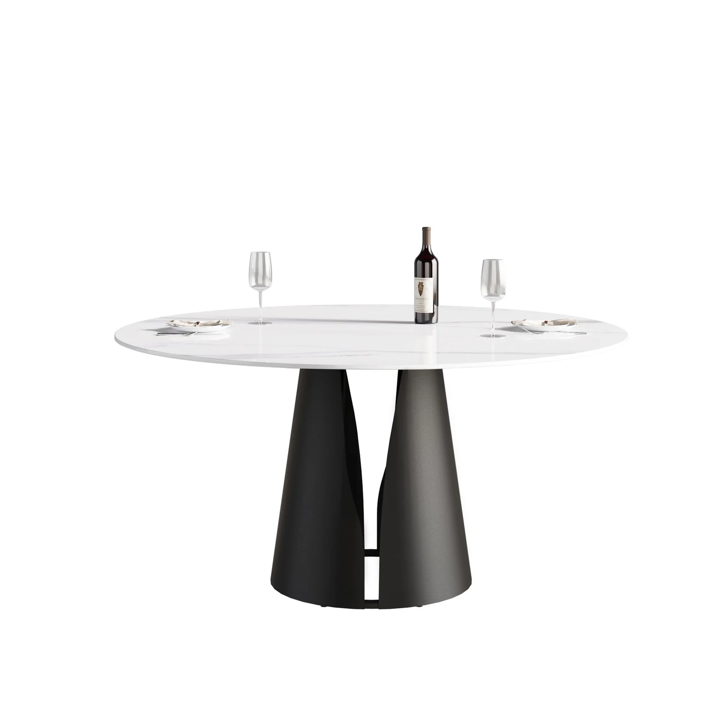 Marbella Sintered Stone Dining Table | 59" White Gloss Round With Metal Base