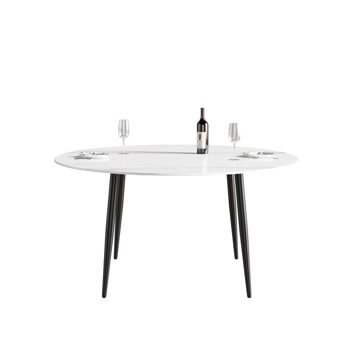 Marbella Sintered Stone Dining Table | 59" White Gloss Round With Metal Base