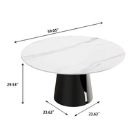 Marbella Sintered Stone Dining Table | 59" White Gloss Round With Metal Base