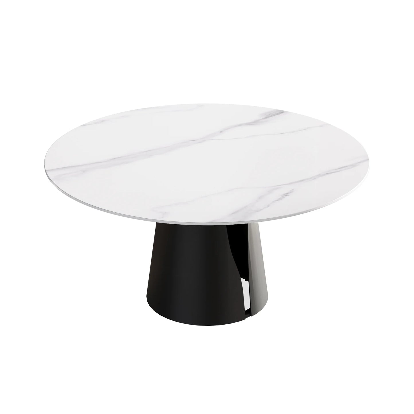 Marbella Sintered Stone Dining Table | 59" White Gloss Round With Metal Base