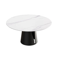 Marbella Sintered Stone Dining Table | 59" White Gloss Round With Metal Base