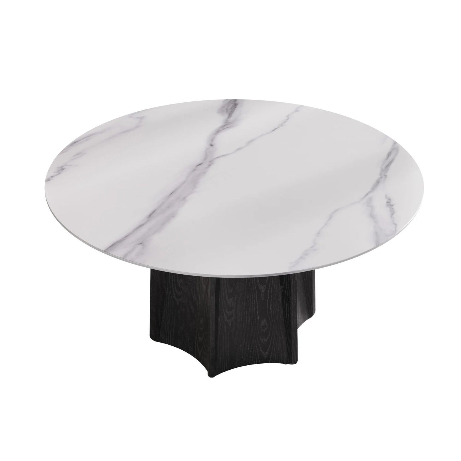 Marbella Sintered Stone Dining Table | 59" White Gloss Round With Metal Base