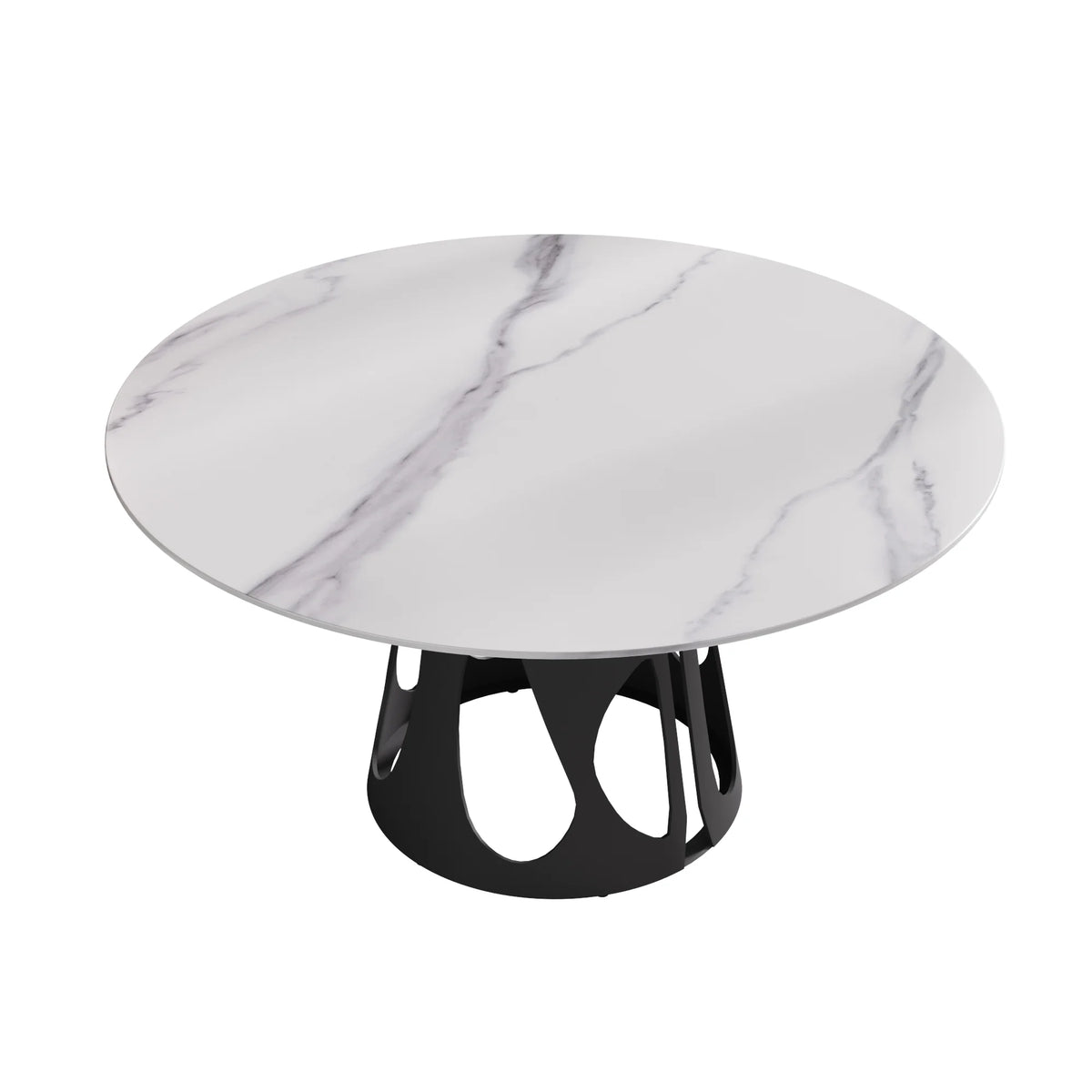 Marbella Sintered Stone Dining Table | 59" White Gloss Round With Metal Base
