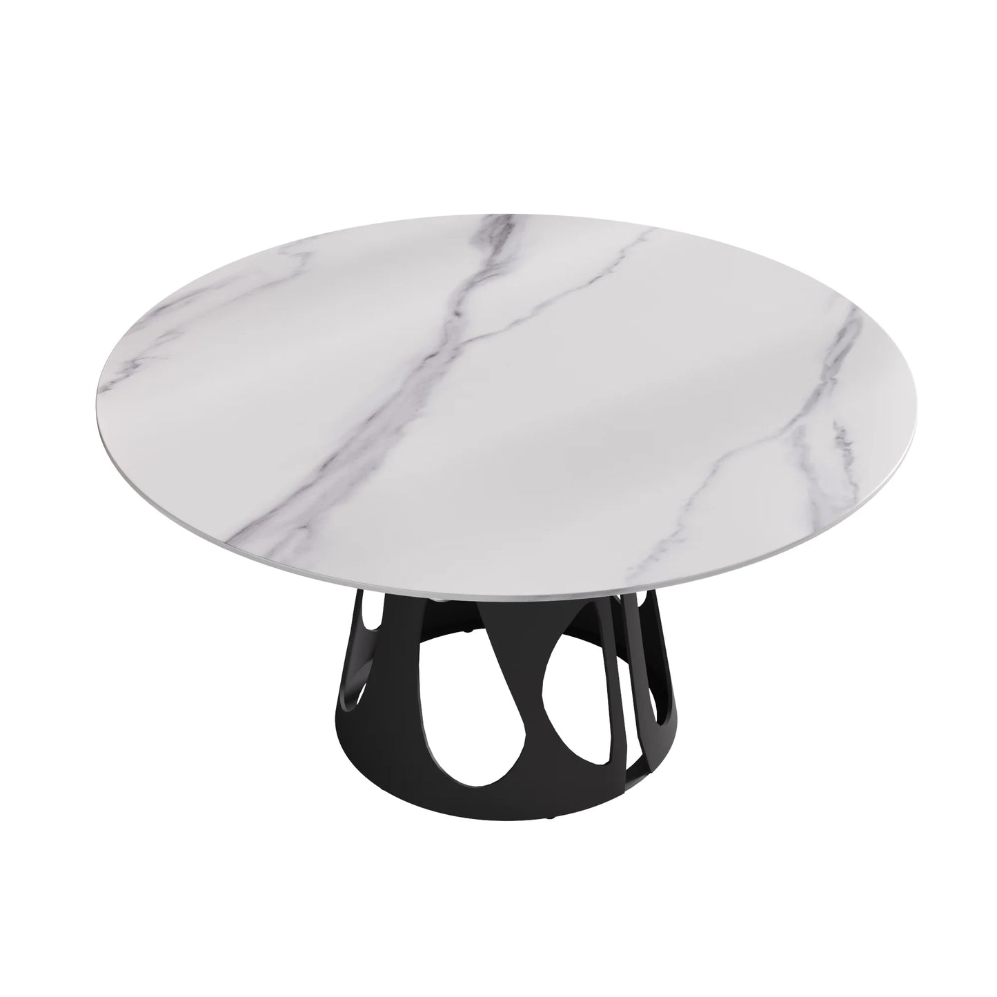 Marbella Sintered Stone Dining Table | 59" White Gloss Round With Metal Base