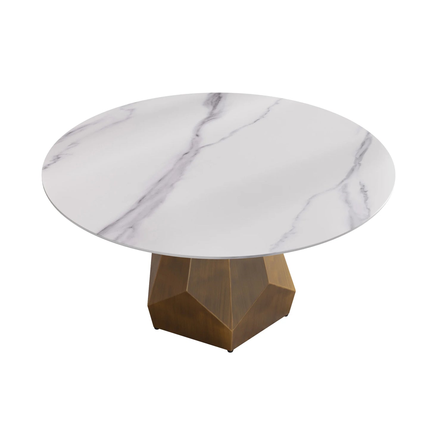 Marbella Sintered Stone Dining Table | 59" White Gloss Round With Metal Base