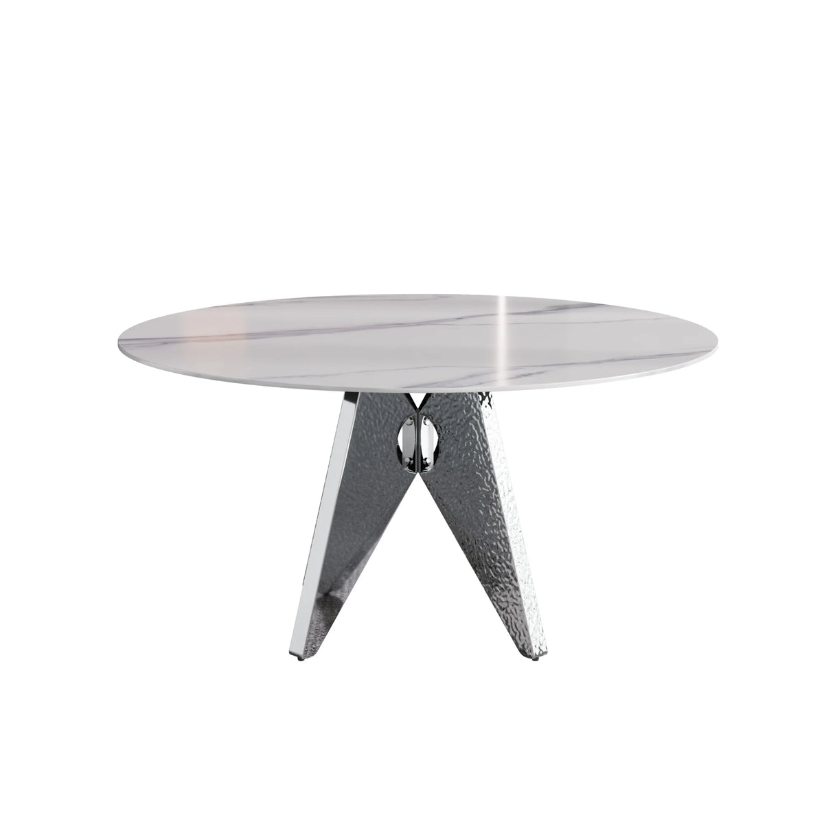 Marbella Sintered Stone Dining Table | 59" White Gloss Round With Metal Base