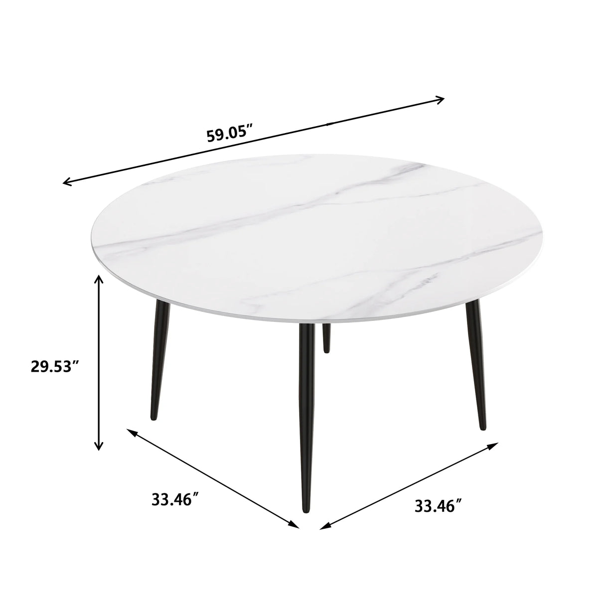 Marbella Sintered Stone Dining Table | 59" White Gloss Round With Metal Base