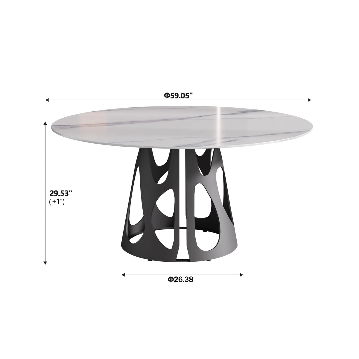 Marbella Sintered Stone Dining Table | 59" White Gloss Round With Metal Base