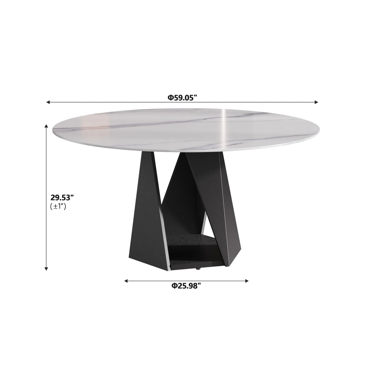 Marbella Sintered Stone Dining Table | 59" White Gloss Round With Metal Base