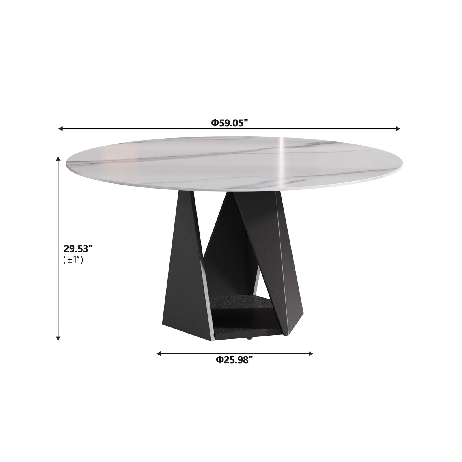 Mesa de comedor Marbella de piedra sinterizada | Redonda de 150 cm (59"), blanca brillante, con base metálica.