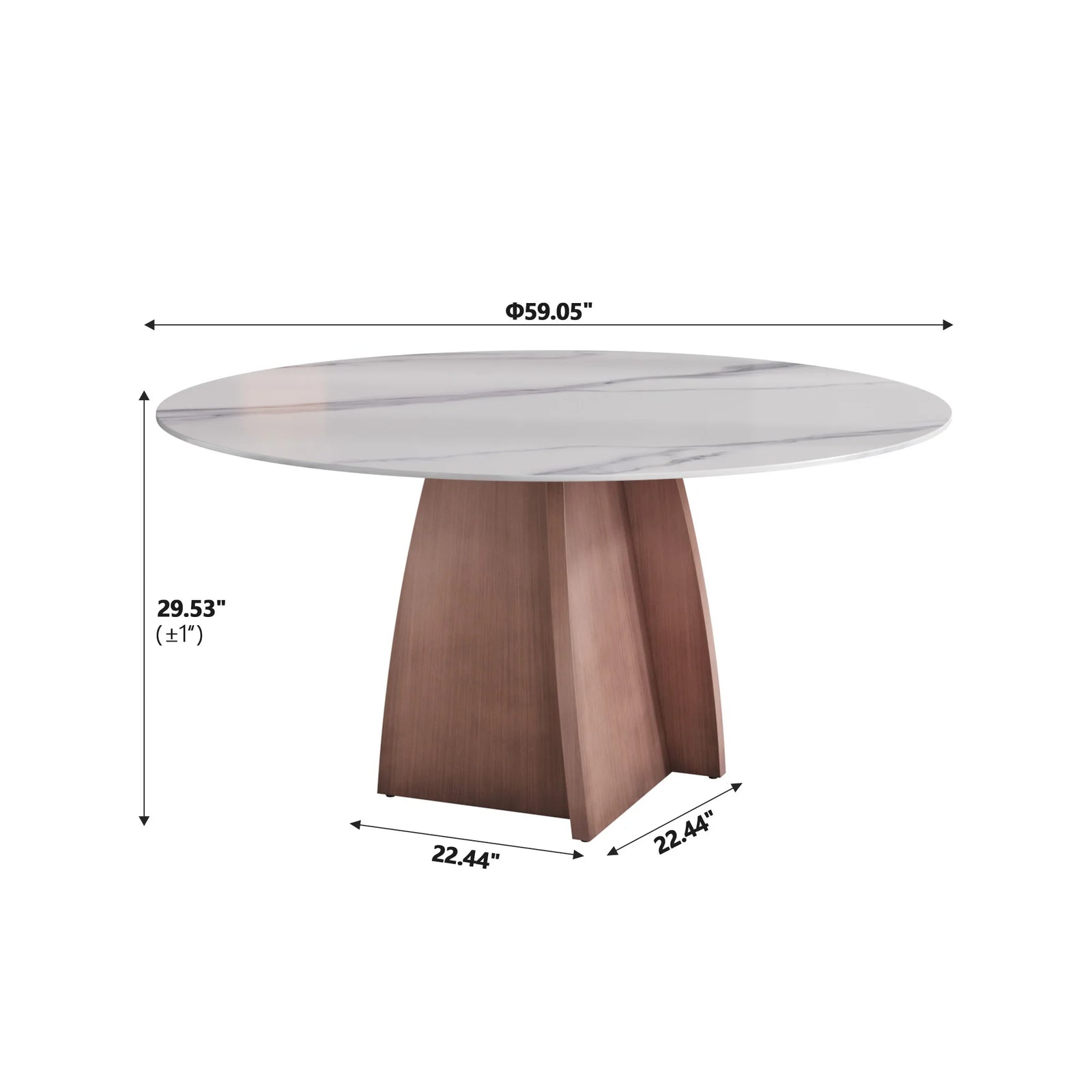 Mesa de comedor Marbella de piedra sinterizada | Redonda de 150 cm (59"), blanca brillante, con base metálica.