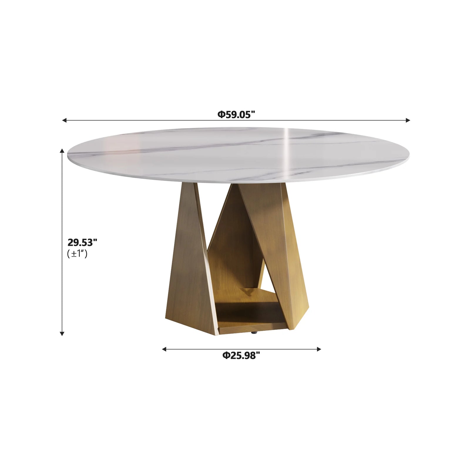 Mesa de comedor Marbella de piedra sinterizada | Redonda de 150 cm (59"), blanca brillante, con base metálica.