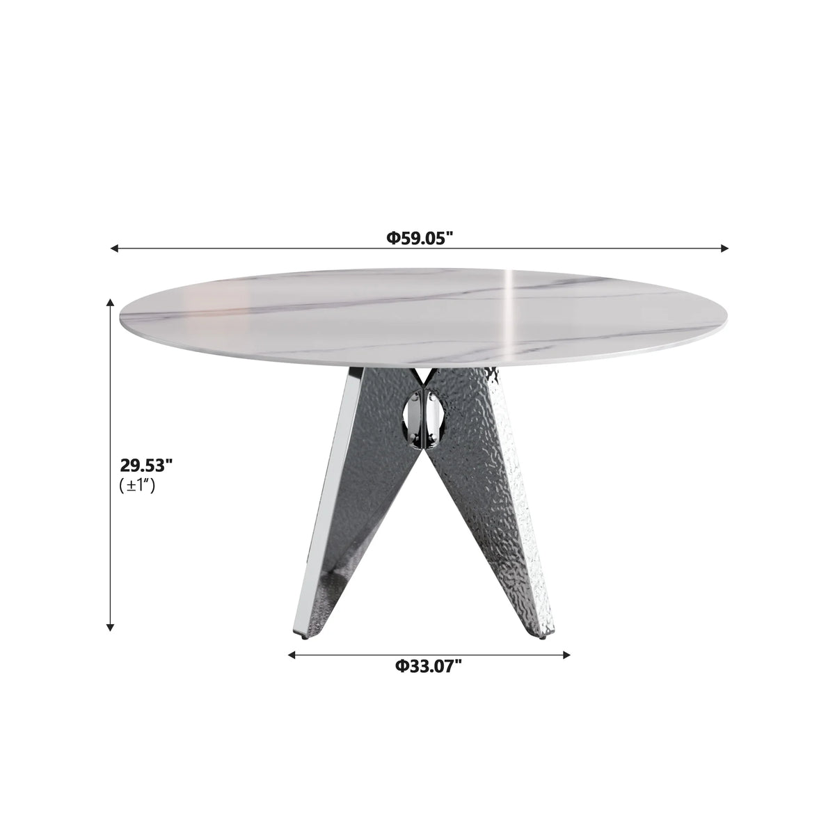 Marbella Sintered Stone Dining Table | 59" White Gloss Round With Metal Base