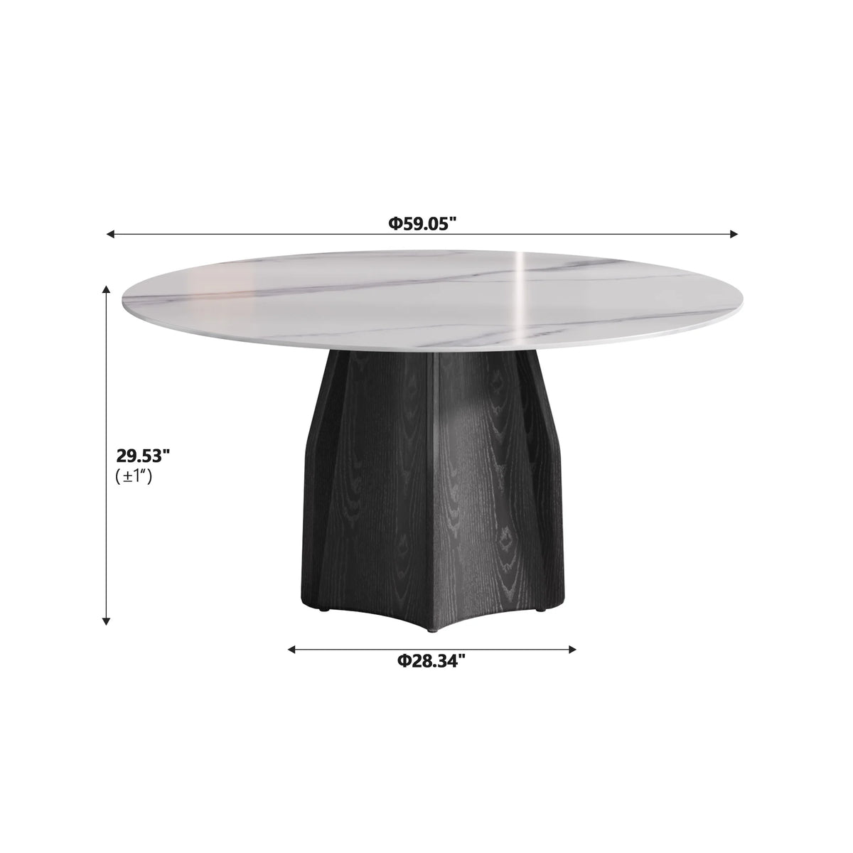 Marbella Sintered Stone Dining Table | 59" White Gloss Round With Metal Base