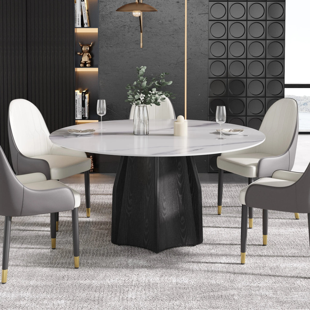Marbella Sintered Stone Dining Table | 59" White Gloss Round With Metal Base