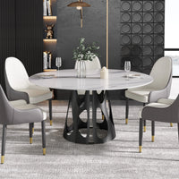 Marbella Sintered Stone Dining Table | 59" White Gloss Round With Metal Base