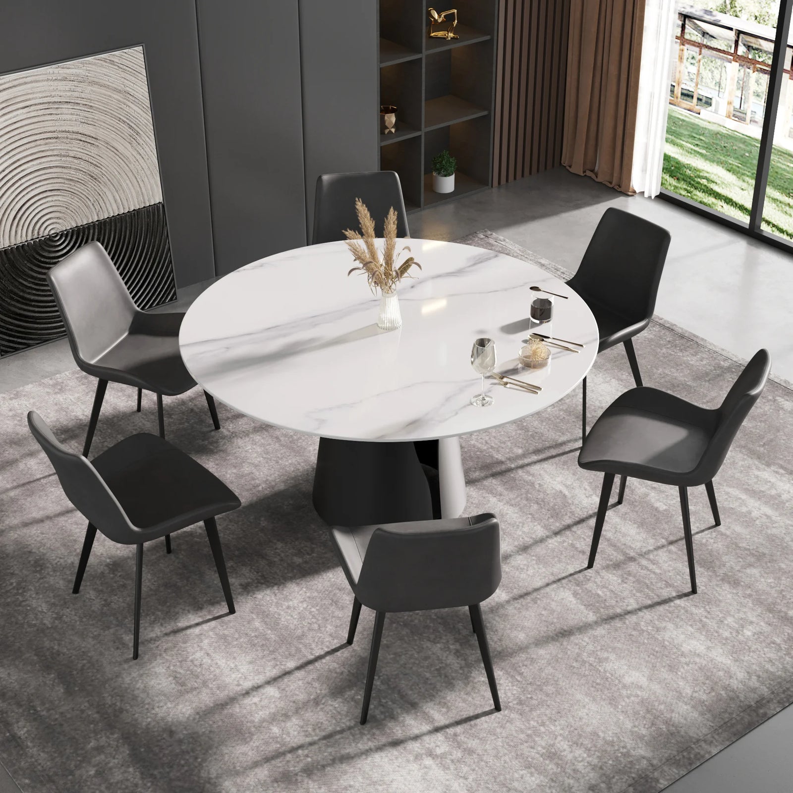 Marbella Sintered Stone Dining Table | 59" White Gloss Round With Metal Base