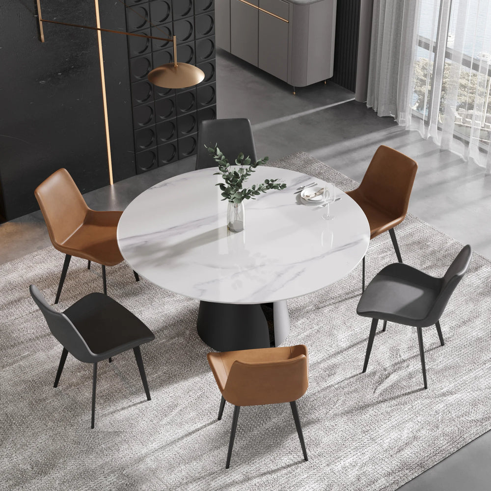 Marbella Sintered Stone Dining Table | 59" White Gloss Round With Metal Base