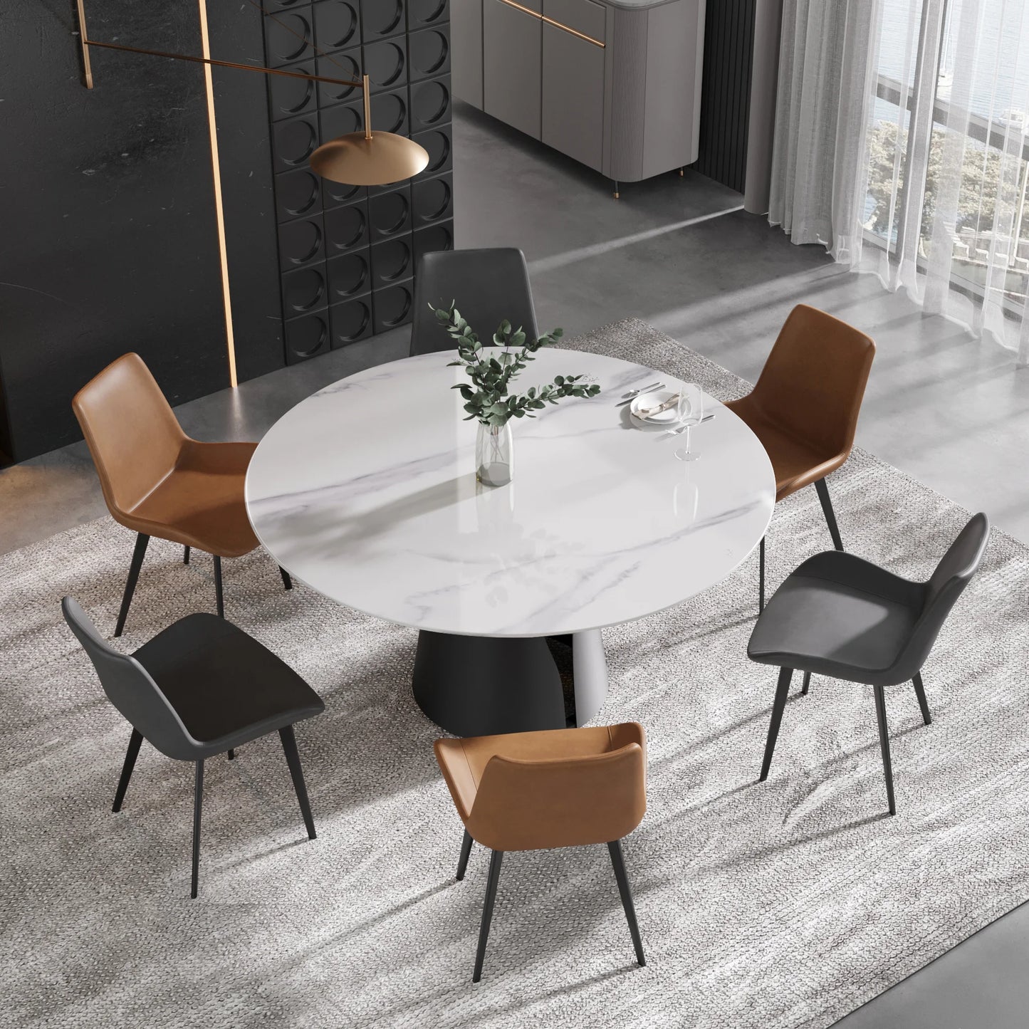 Marbella Sintered Stone Dining Table | 59" White Gloss Round With Metal Base