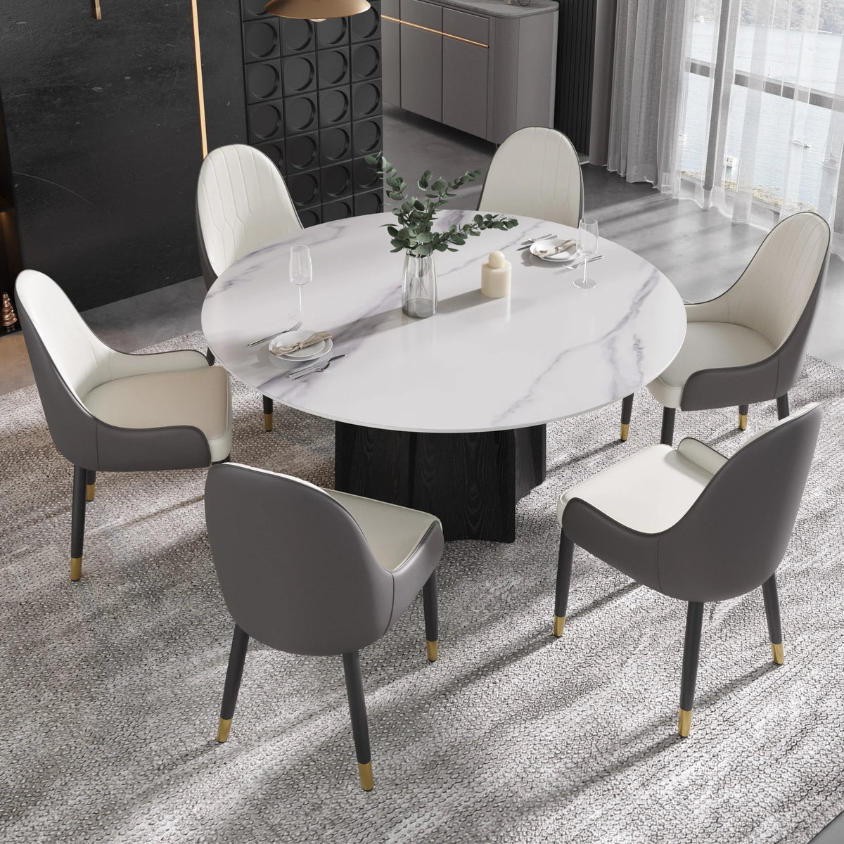 Marbella Sintered Stone Dining Table | 59" White Gloss Round With Metal Base