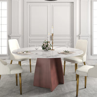 Marbella Sintered Stone Dining Table | 59" White Gloss Round With Metal Base
