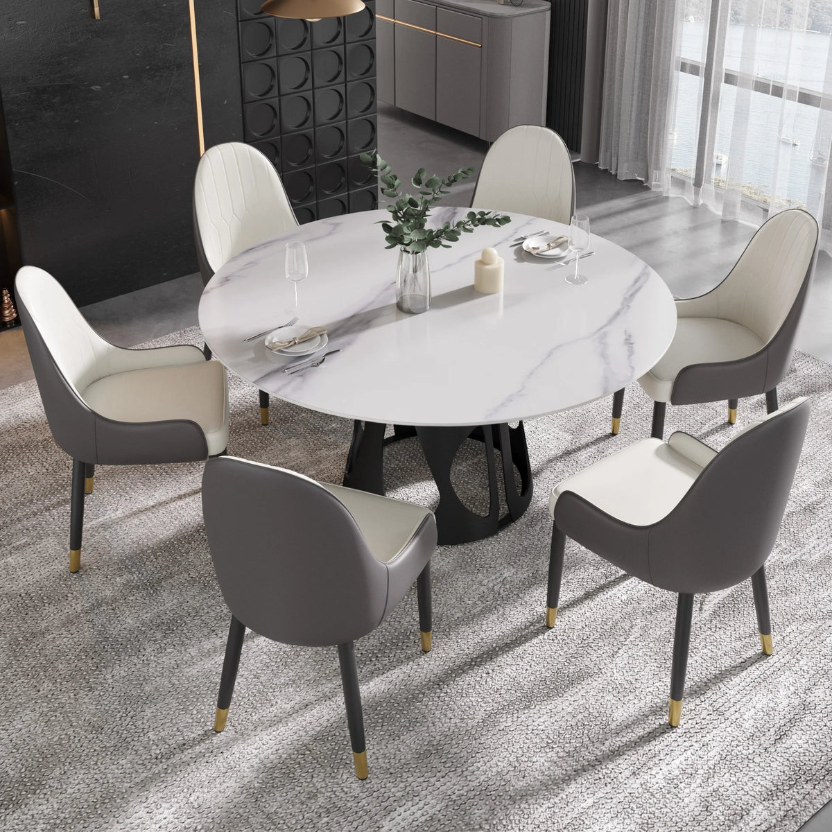 Marbella Sintered Stone Dining Table | 59" White Gloss Round With Metal Base