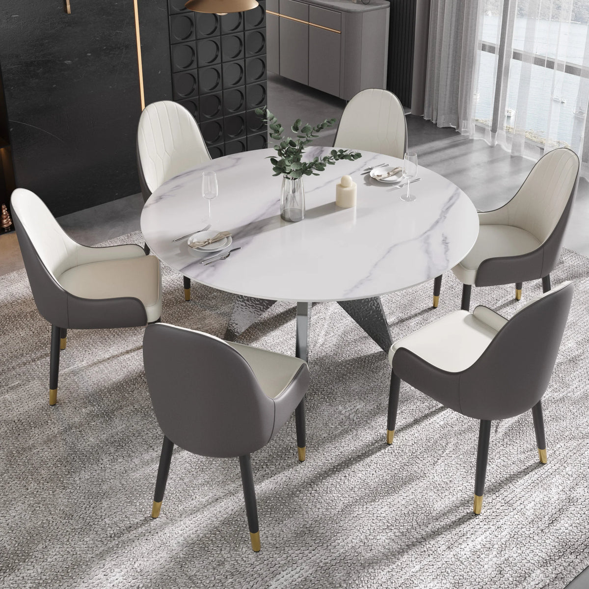 Marbella Sintered Stone Dining Table | 59" White Gloss Round With Metal Base