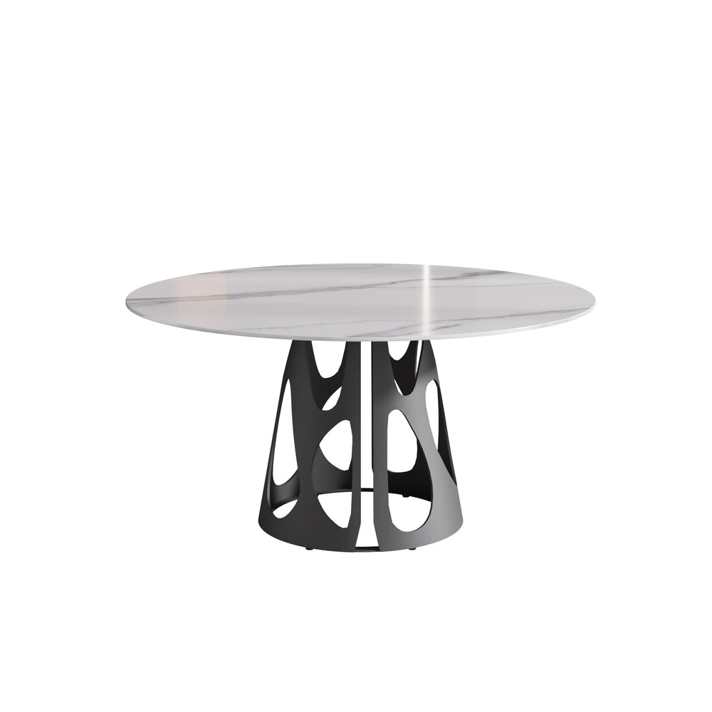 Marbella Sintered Stone Dining Table | 59" White Gloss Round With Metal Base