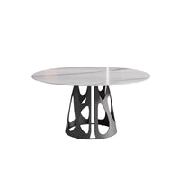 Marbella Sintered Stone Dining Table | 59" White Gloss Round With Metal Base