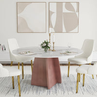 Marbella Sintered Stone Dining Table | 59" White Gloss Round With Metal Base