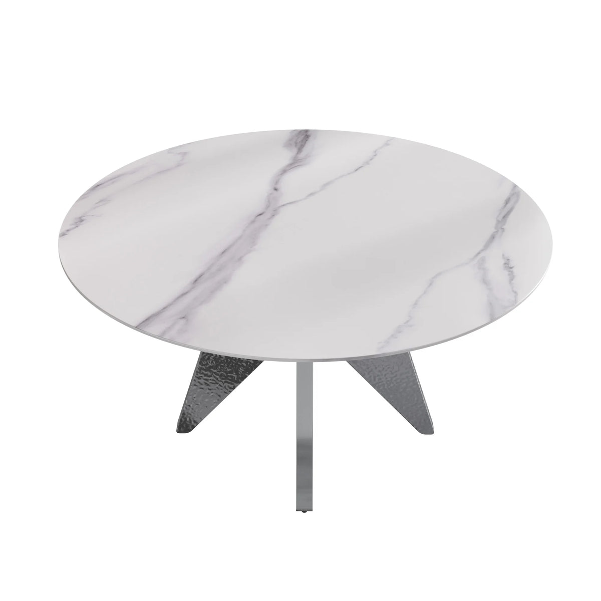 Marbella Sintered Stone Dining Table | 59" White Gloss Round With Metal Base