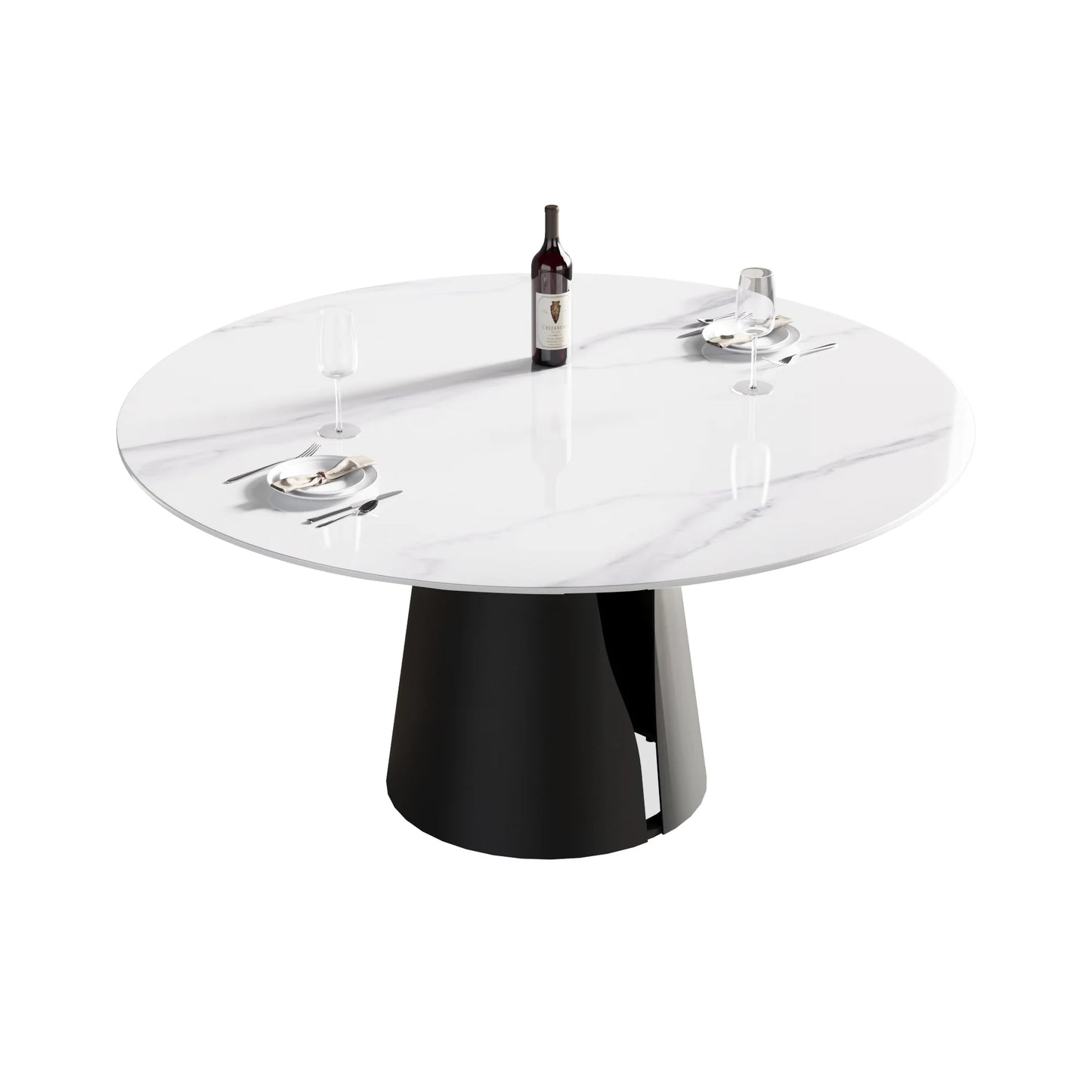 Marbella Sintered Stone Dining Table | 59" White Gloss Round With Metal Base