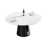Marbella Sintered Stone Dining Table | 59" White Gloss Round With Metal Base