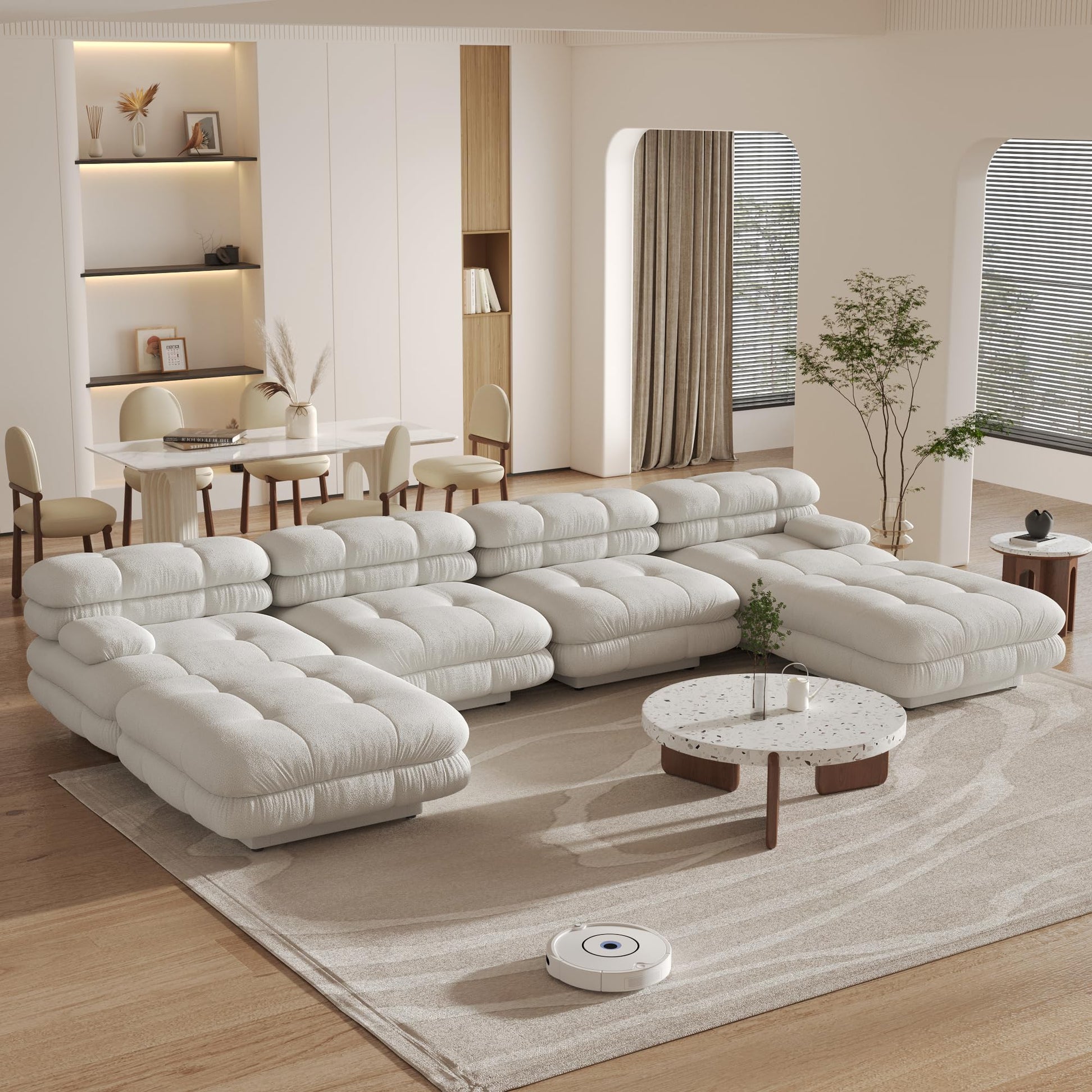 Modular Sectional Couch for Living Room, 109.83" Inline L Shaped Sofa Couch, Minimalist Sofa Couch,3 Seater and 1 Ottoman Deep Seat Couch Deep Seat (Beige, 4 Seater)