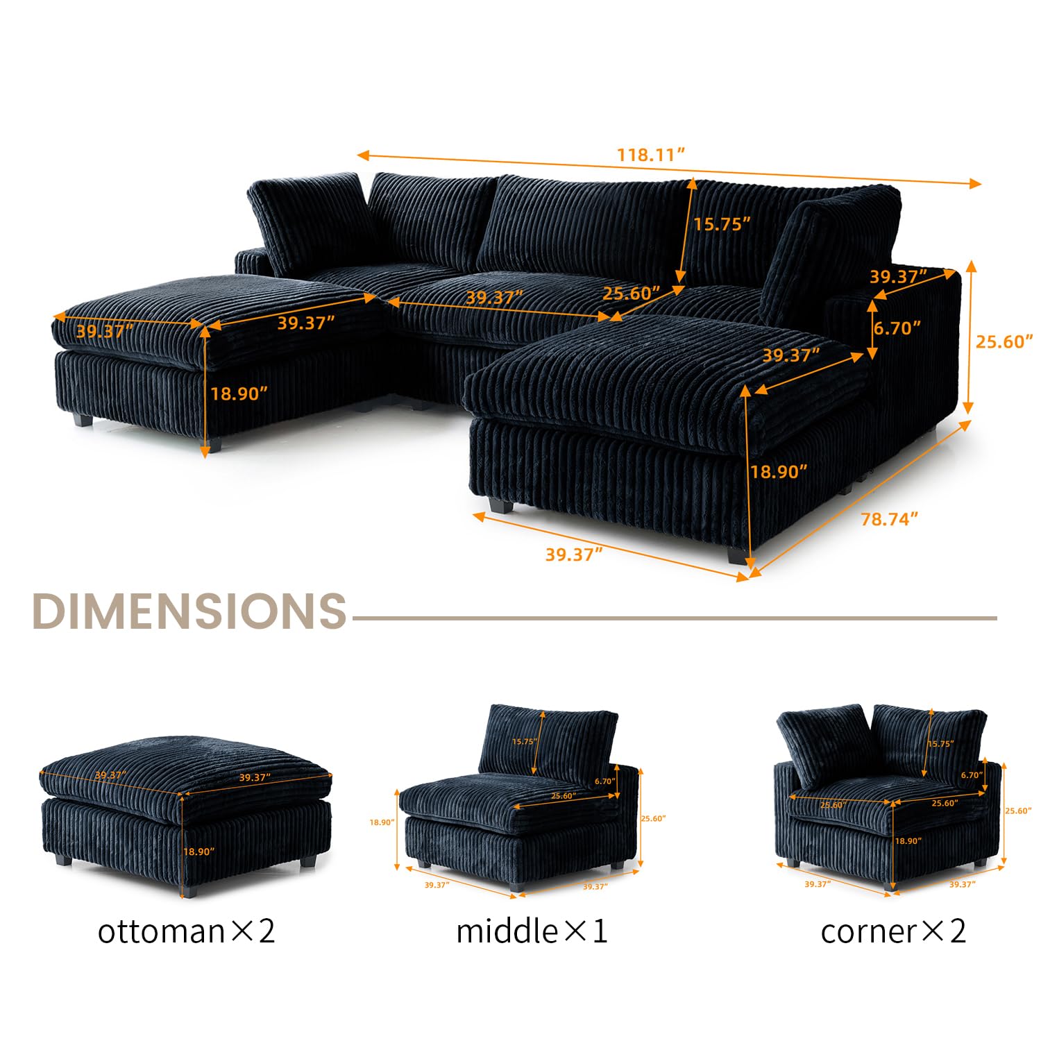 Cloud Couch Modular Sectional Sofa,157" Oversized U Shaped Couch with Ottoman,6 Seater Convertible Sofa,Comfy Plush Couches for Living Room,Covers Washable&amp;Replaceable (White)