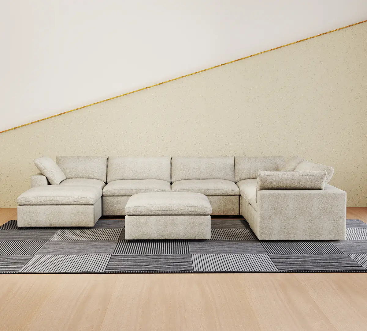 Sofás seccionales Deluxe Premium Cloud | Conjuntos de sofás de 6 piezas de algodón y lino color caqui de 5 plazas