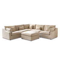 Deluxe Slope Cloud Sectional Sofas | 6-Piece Linen Khaki Sofa Sets 5-Seater With 1 Ottoman