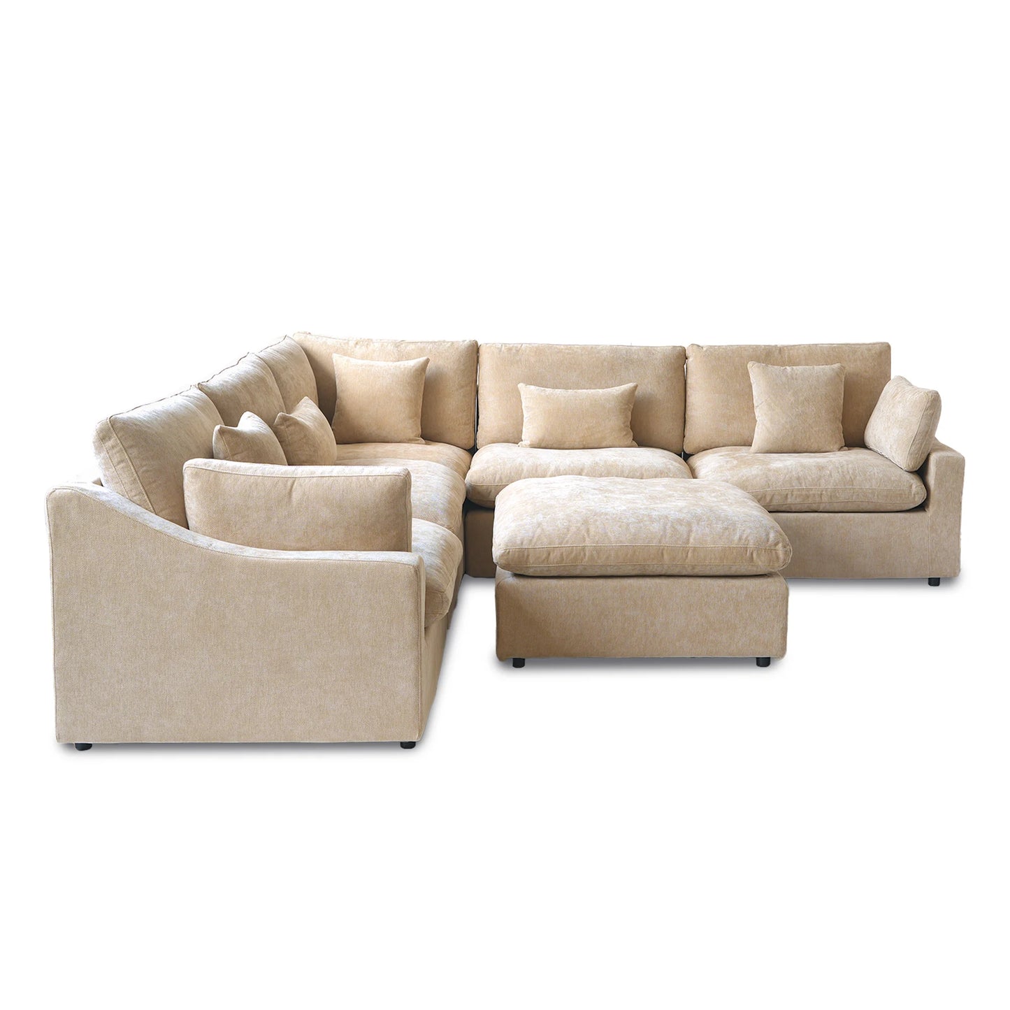 Deluxe Slope Cloud Sectional Sofas | 6-Piece Linen Khaki Sofa Sets 5-Seater With 1 Ottoman