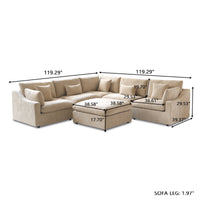 Deluxe Slope Cloud Sectional Sofas | 6-Piece Linen Khaki Sofa Sets 5-Seater With 1 Ottoman