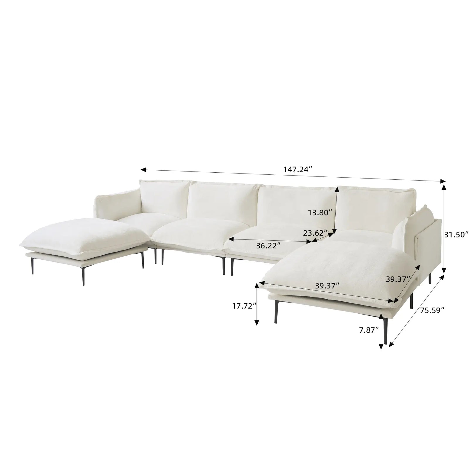 Deluxe Cloud 4-Seater Beige Modular U-Shaped Sectional | 6-Piece (includes 2 Ottomans), Velvet Fabric, Large Space