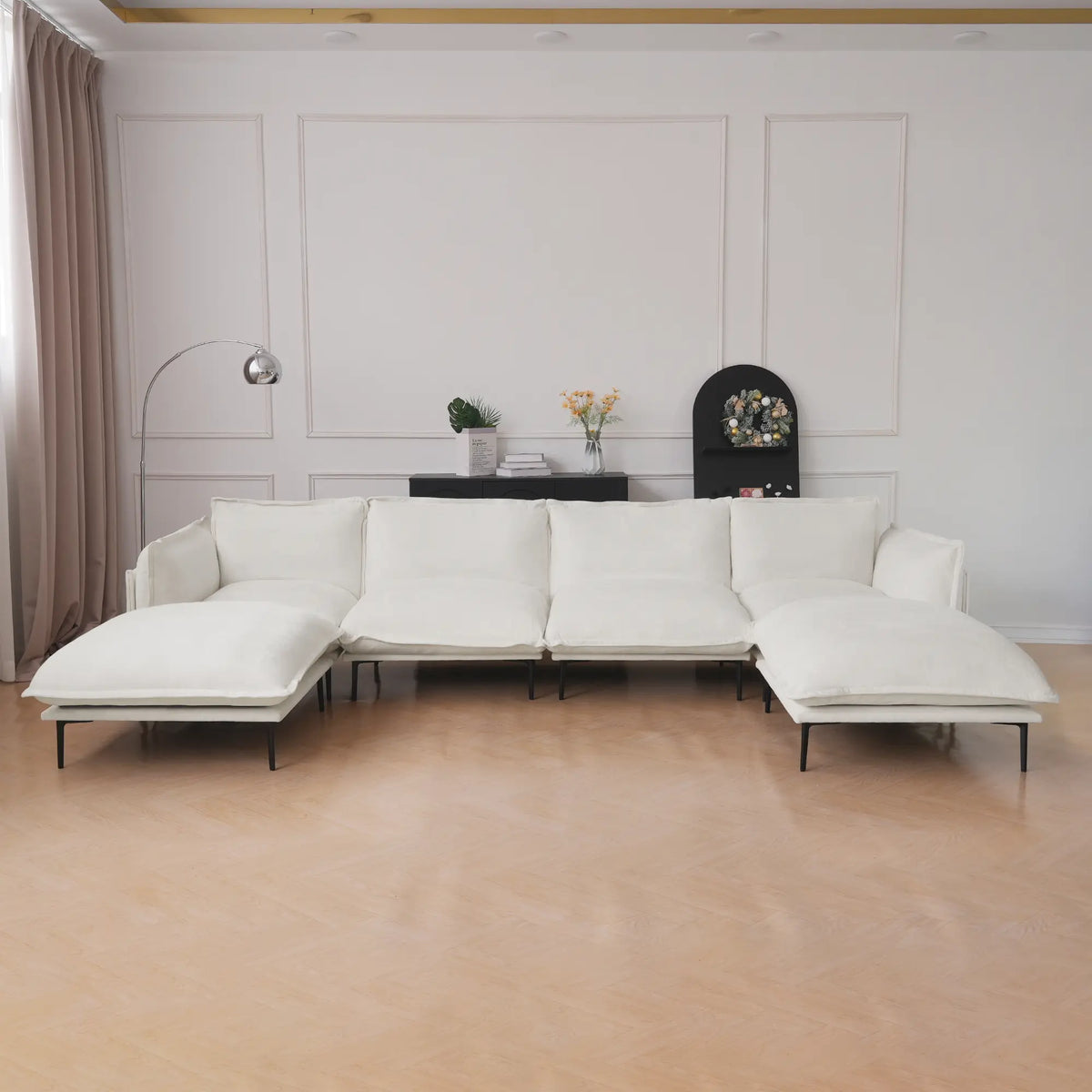 Sofá modular en forma de U Deluxe Cloud de 4 plazas, color beige | Juego de 6 piezas (incluye 2 otomanas), tela de terciopelo, gran capacidad.