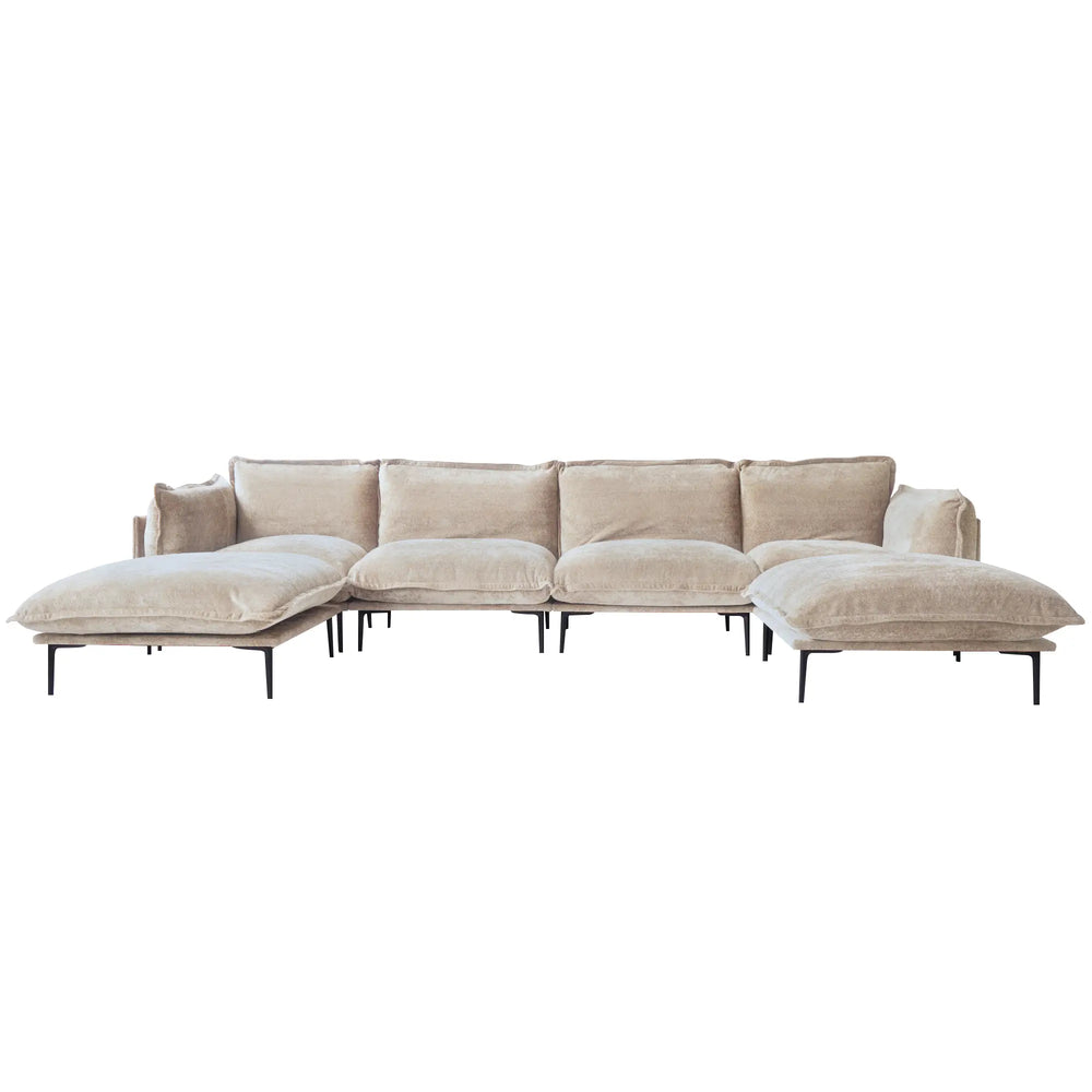 Deluxe Urban Cloud Sectional Sofas | 6-Piece Velvet Brown U-Shaped Sectionals 4-Seater With 2 Ottomans
