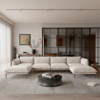 Deluxe Urban Cloud Sectional Sofas | 6-Piece Velvet Brown U-Shaped Sectionals 4-Seater With 2 Ottomans