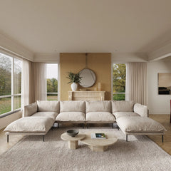 Deluxe Urban Cloud Sectional Sofas | 6-Piece Velvet Brown U-Shaped Sectionals 4-Seater With 2 Ottomans